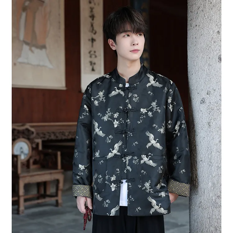 新中式年轻男款唐装大码男士上衣复古中国风夹克古风盘扣汉服外套