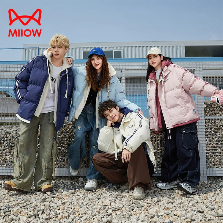 MIIOW CLASSIC/猫人经典秋冬情侣款连帽长袖外套加厚百搭免烫棉服