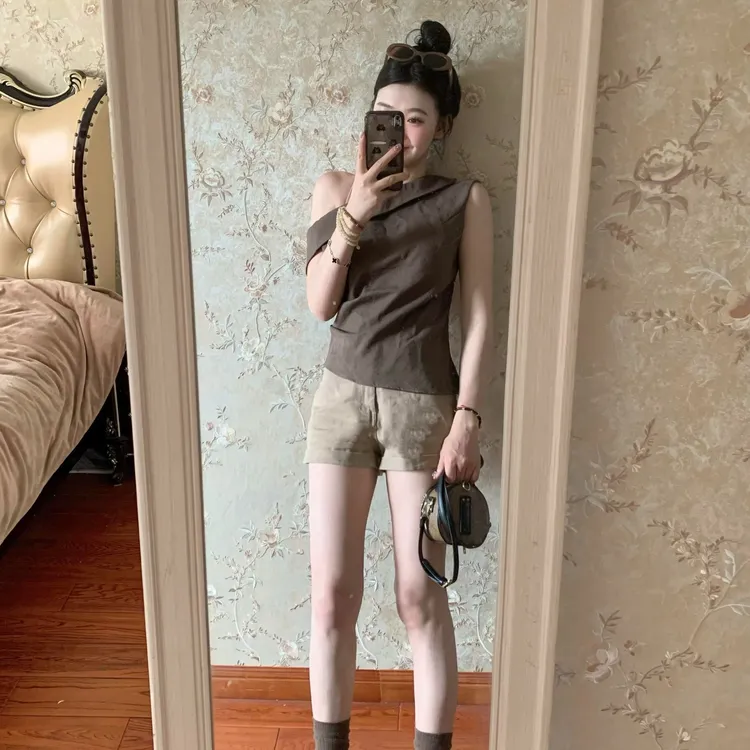 短裤修身纯欲风复古紧身薄款休闲针织套装时尚套装显瘦百搭夏季