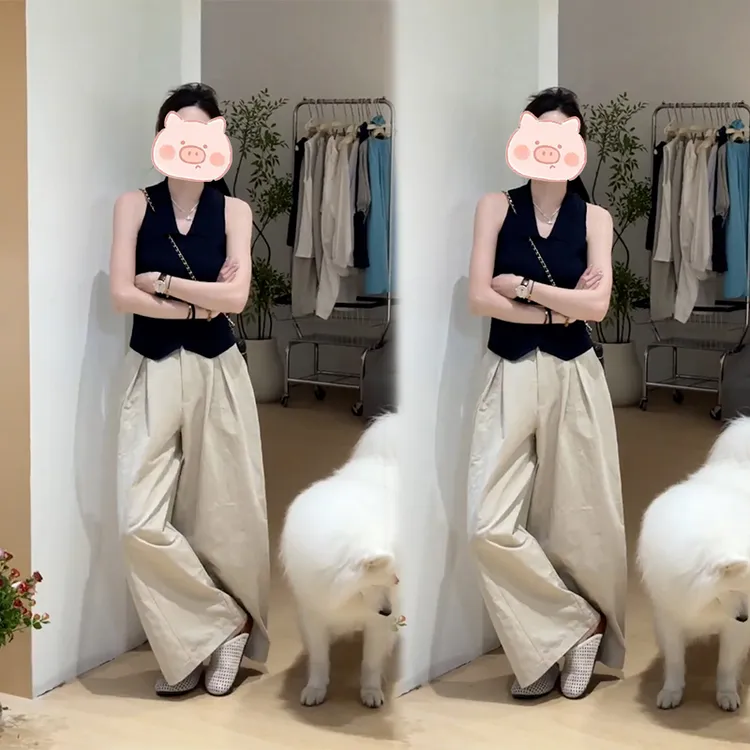 韩系新款高级感时尚休闲套装女夏季挂脖上衣阔腿裤气质显瘦两件套