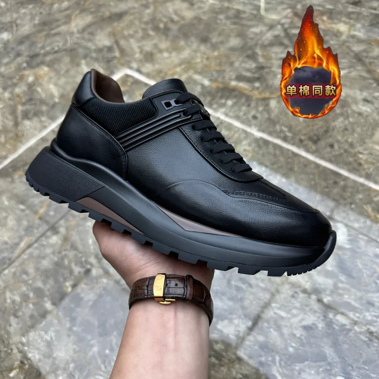 真皮男鞋2025冬季新款时尚休闲皮鞋商务轻便加绒保暖厚底运动百搭
