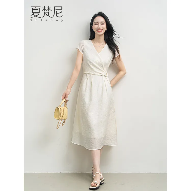夏梵尼风起时分夏季收腰显瘦天丝连衣裙法式气质通勤风长款裙子