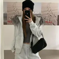 秋冬自制款超厚毛领可拆卸加绒拉链卫衣套装
