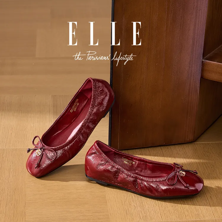 ELLE蝴蝶结浅口玛丽珍女鞋2025新款平底奶奶单鞋小香风配裙子船鞋
