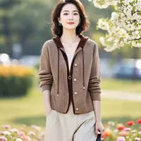 短款连帽毛衣外套女秋冬季2025新款爆款针织开衫假两件上衣