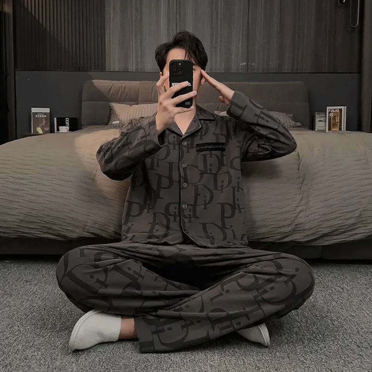 男士德绒睡衣保暖冬季长袖长裤轻奢字母2025新款加绒家居服两件套