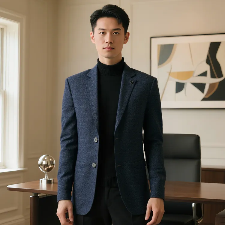 2025春秋季新款休闲西装外套男中年毛呢西服修身单西外套男