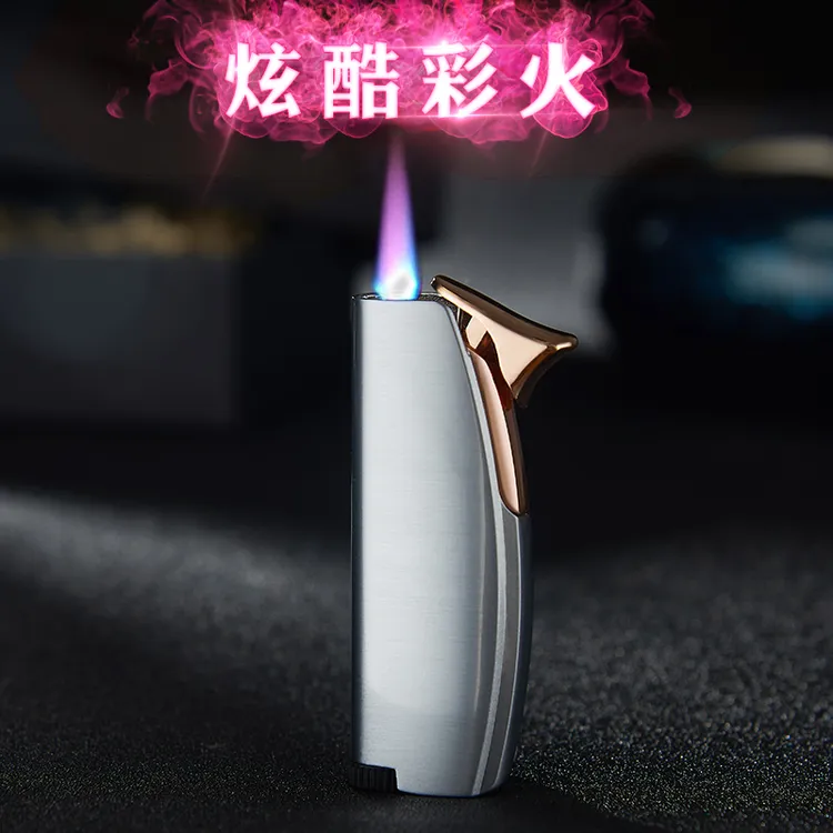 防风个性创意充气打火机男士金属小巧手感舒适蓝焰直冲点火器