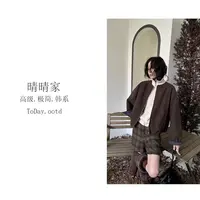 晴晴家-【奈何冬时】秋季韩系百搭小香风格子袖酷帅风毛妮外套228