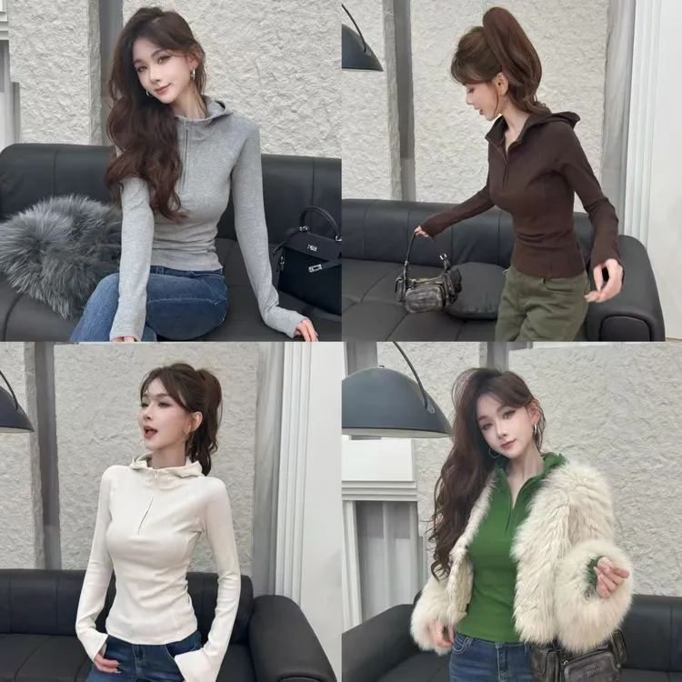 【人手一件】叠穿神器半拉链连帽内磨毛加厚上衣