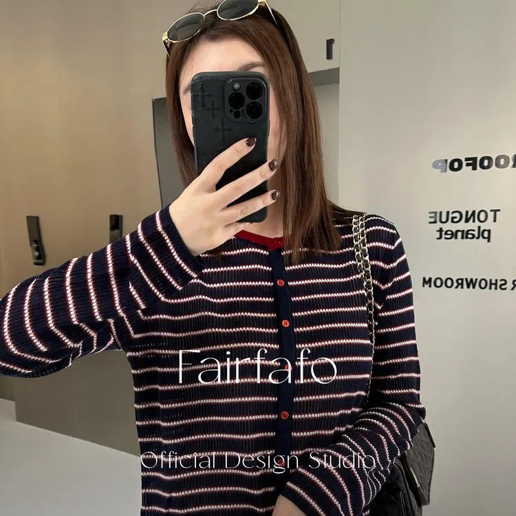 【撞色条纹针织开衫】YHCX59415复古显瘦商务休闲风时尚通勤日常感