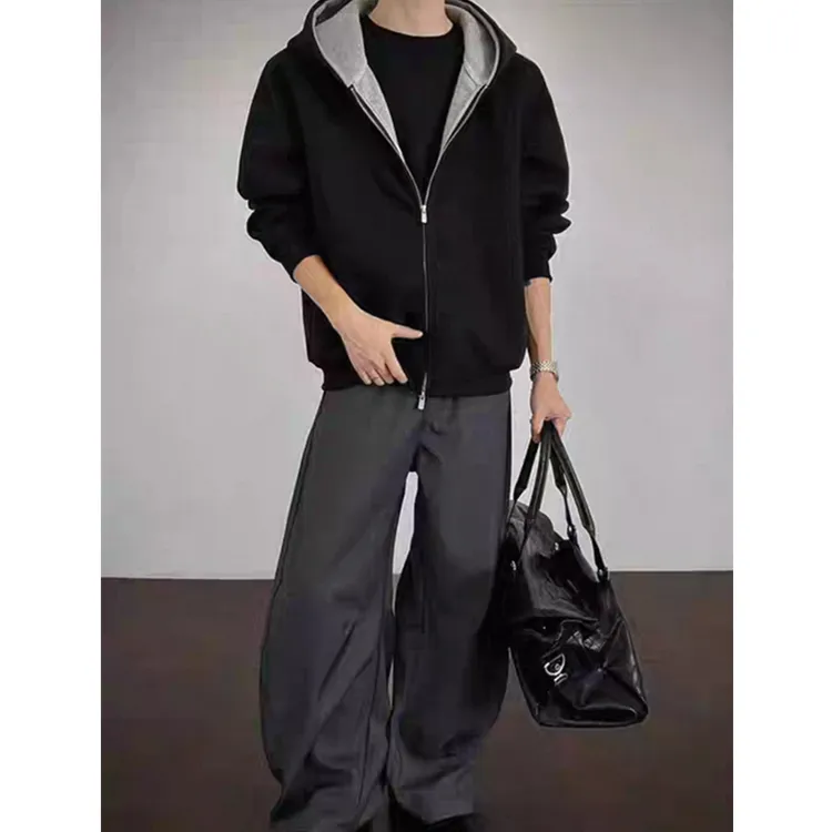 流光风外套男生宽松休闲拼色连帽卫衣潮流时尚百搭双拉链开衫ins