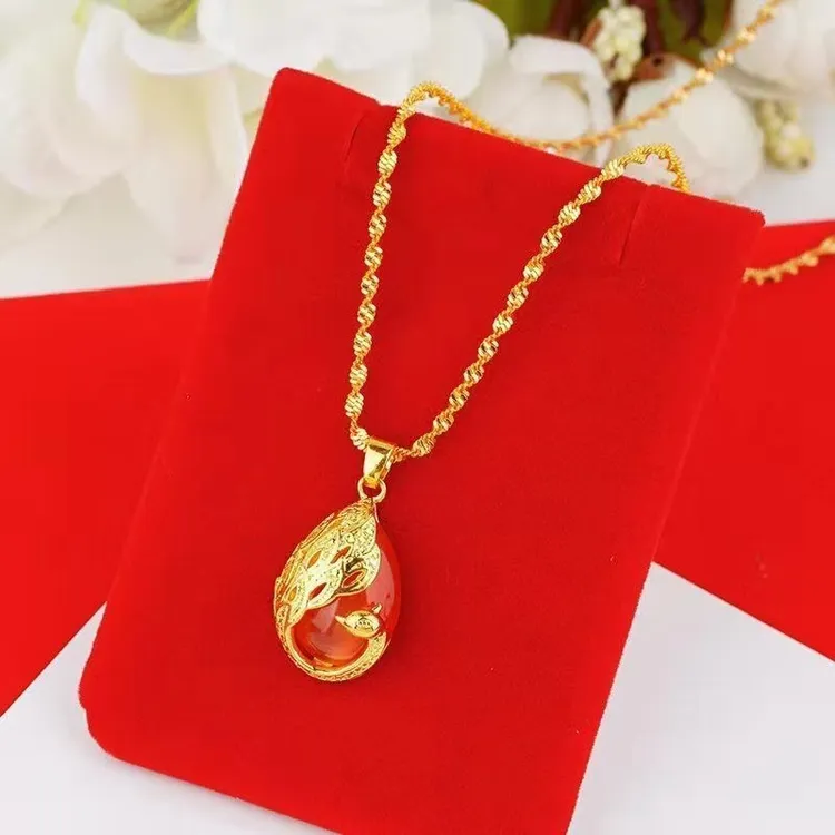 合金吊坠 爆款凤凰吊坠心有灵犀项链复古时尚高级感项链