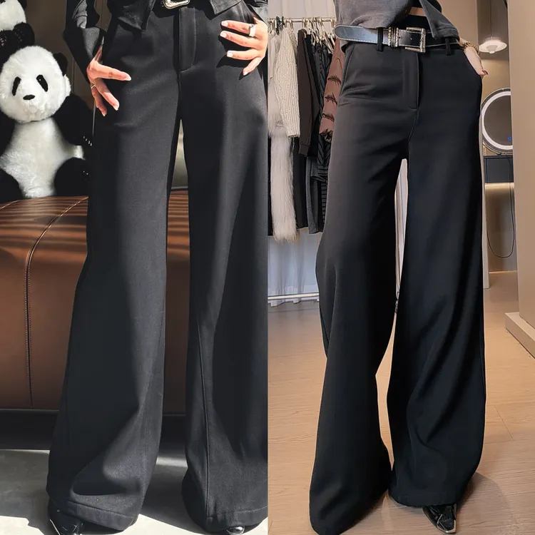 原创冬季新款加绒直筒阔腿裤中高腰女裤子-送腰带701