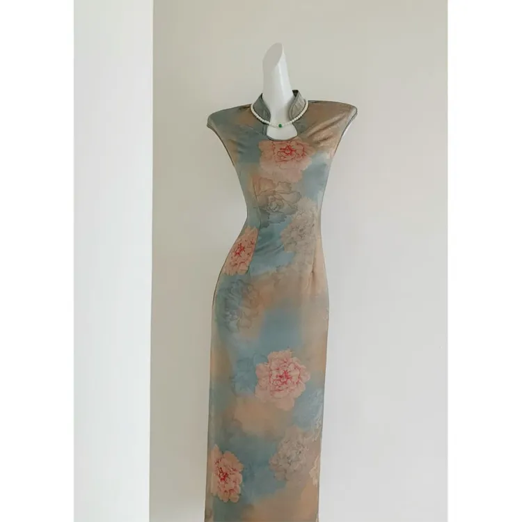 旗袍【出水芙蓉】日常夏季修身新中式国风旗袍新款提花缎面水滴立