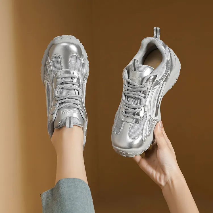 HUANAI厚底德训鞋女2025秋季新款百搭网面透气老爹轻便休闲运动鞋