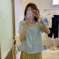 清-彩色扣子小个子短款衬衫活力减龄上衣女夏季时尚韩版小众-8556