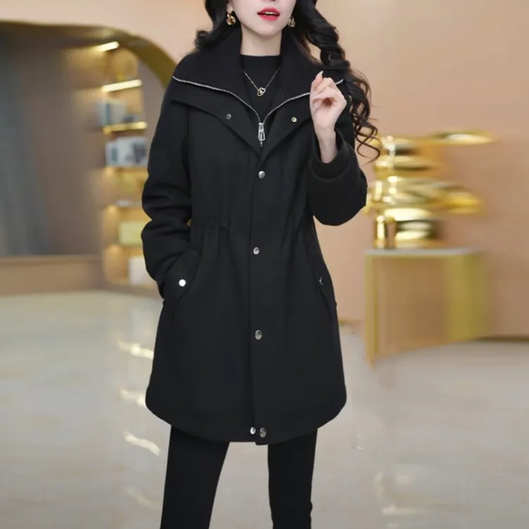 宝莱绒黑色加绒加厚外套2025冬季新款高级感时尚显瘦气质保暖大衣
