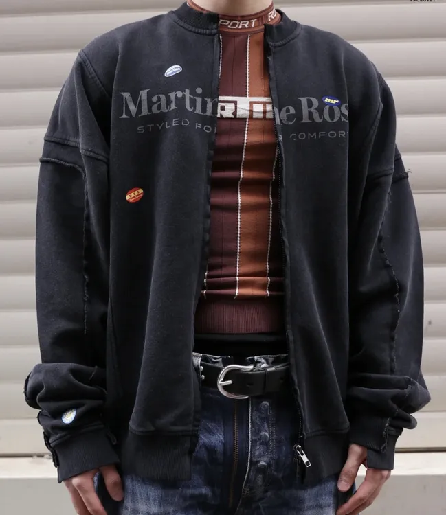Martine rose SS25 logo印花拼接设计落肩长袖夹克潮外套  炭灰色