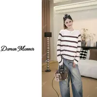 DAMAN |  山羊绒条纹宽松时尚复古套头撞色慵懒风毛针织衫DM25365