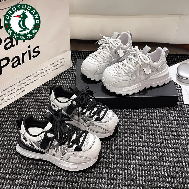 欧伦啄木鸟阿甘鞋女潮2025秋季新款厚底显脚小松糕鞋小个子休闲鞋