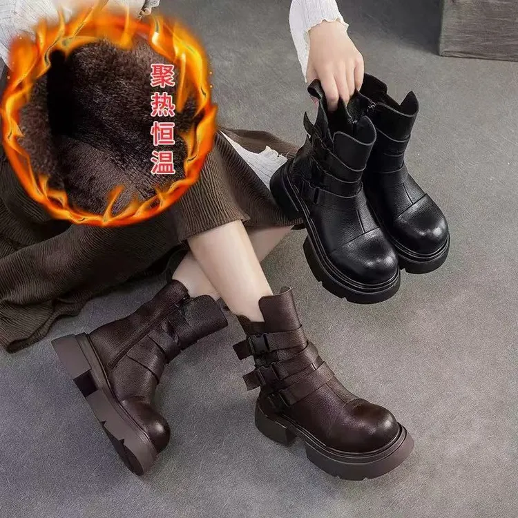 冬季新款森系英伦风马丁靴头层牛皮复古时尚休闲百搭女靴22617