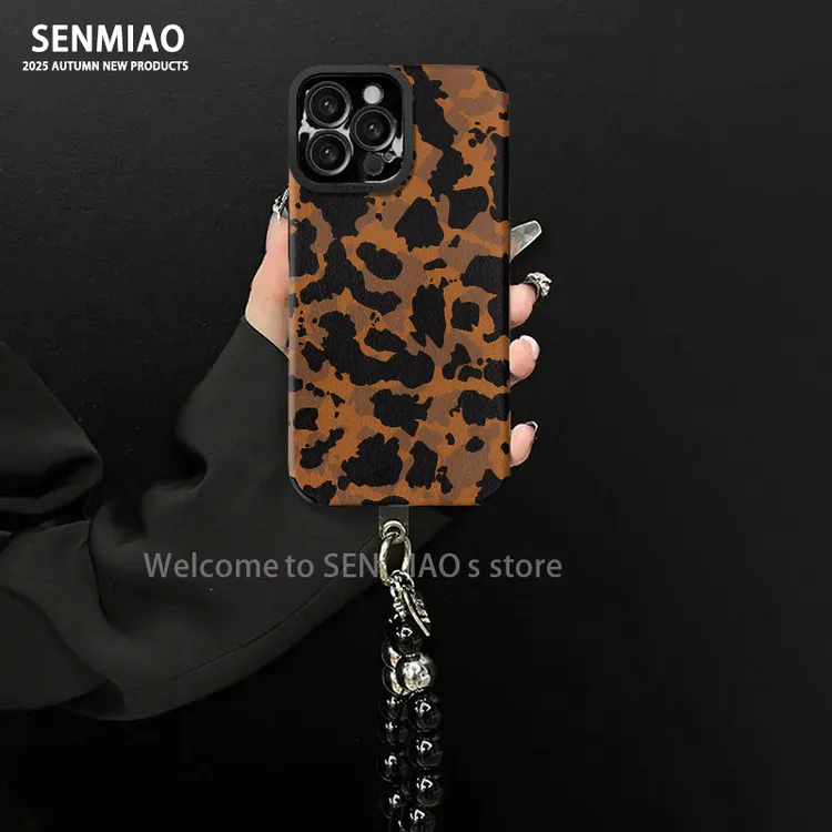 适用【苹果/oppo/华为/vivo/小米】琥珀豹纹小羊皮防摔手机壳女款