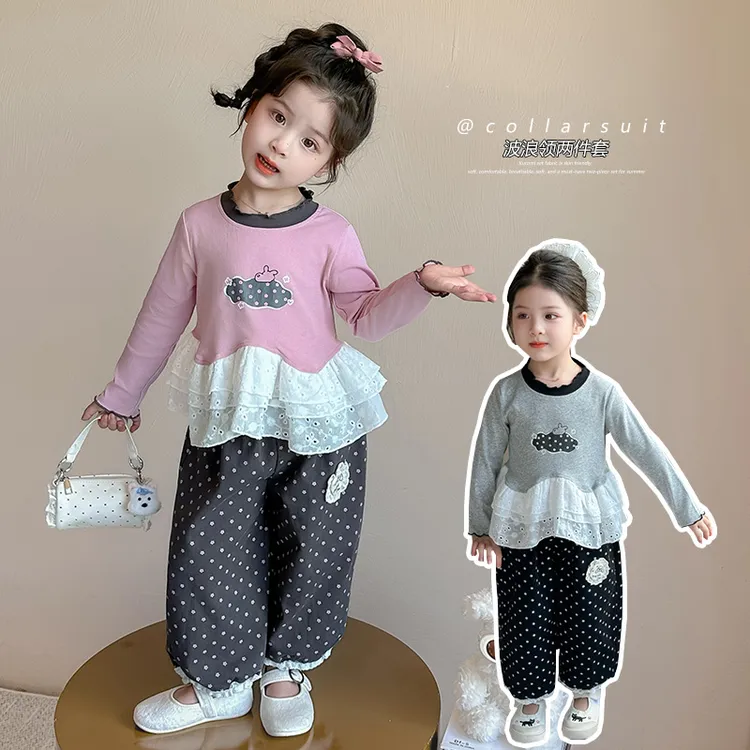 女童长袖甜美套装小女孩洋气春秋款女宝宝韩系两件套儿童秋装时髦