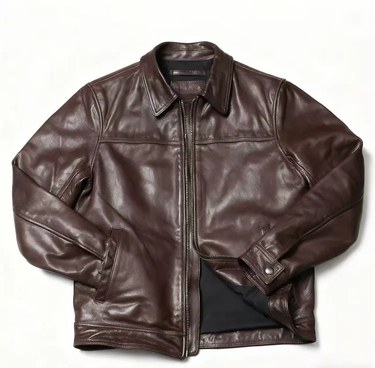 【复古POLO】真皮外套 蜡染无涂山羊皮外套男士翻领修身皮夹克