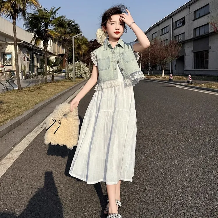 女童连衣裙夏装2025新款儿童洋气裙子牛仔马甲上衣吊带背心蛋糕裙