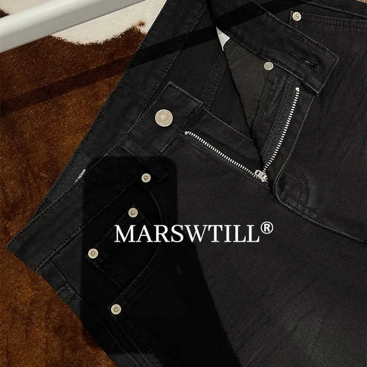 【MARSWTILL】黑色丨褶皱丨猫须丨修身丨直筒丨秋冬丨牛仔裤男款