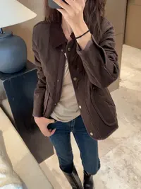 【老钱风灯芯绒撞色领压格羊毛填充棉服】SY6185