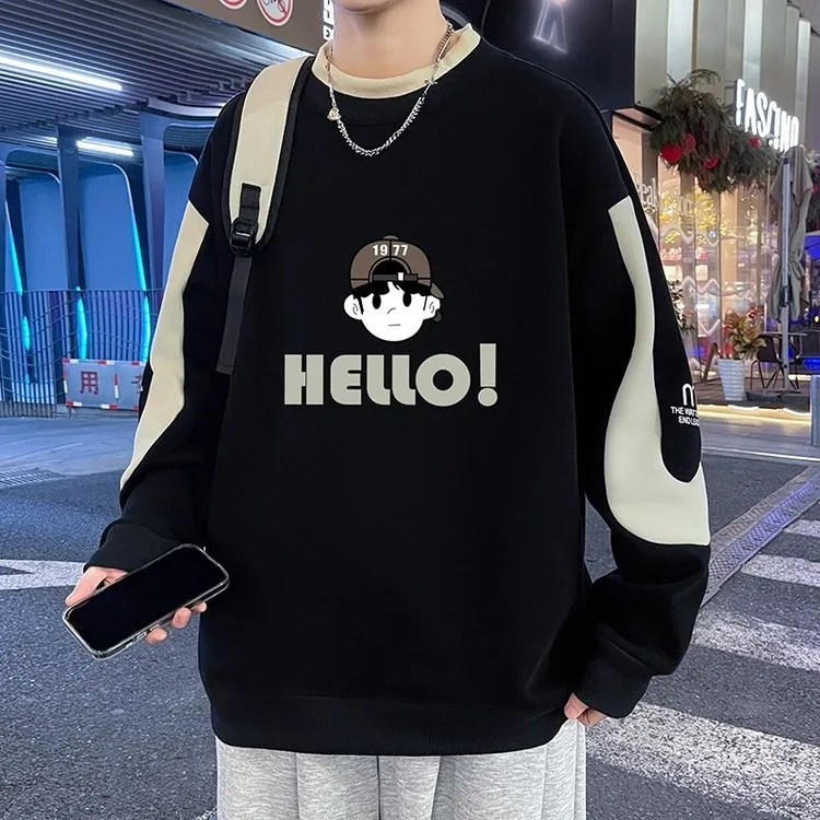 春秋季港风潮流卫衣男百搭宽松圆领长袖衫休闲百搭大码显瘦上衣服