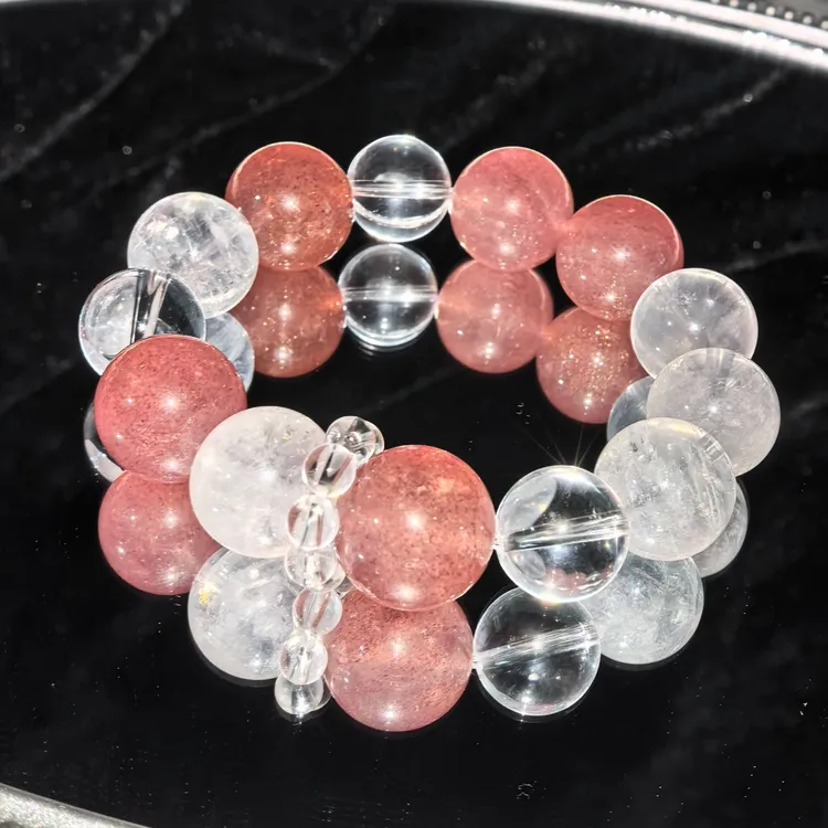 【DIY】魅力显白大颗粒草莓晶白幽灵白水晶纯天然水晶手串