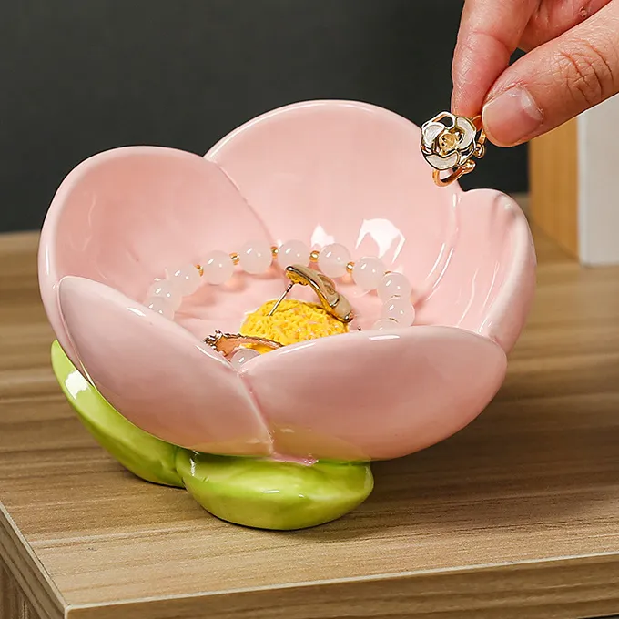 郁金香入户玄关摆件陶瓷花朵钥匙收纳架高档置物架鞋柜装饰品2026