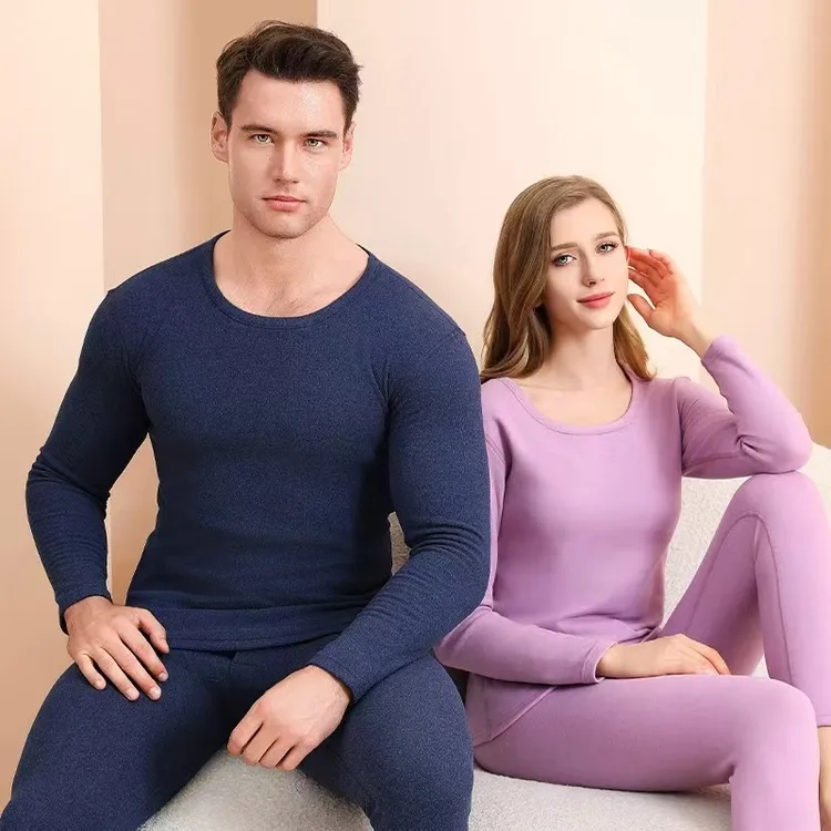 羊毛蚕丝保暖内衣套装男士女士双面磨毛秋衣秋裤打底圆领