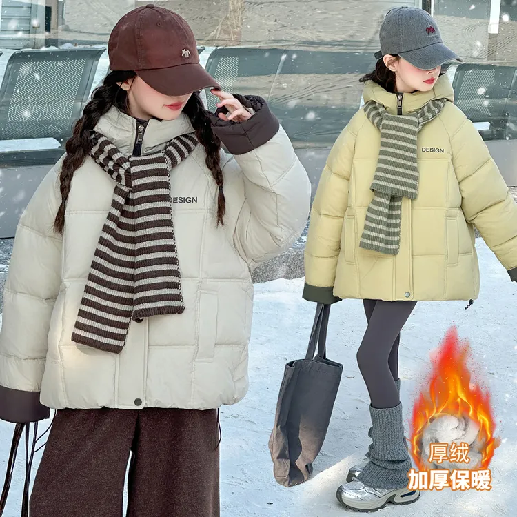 女童冬季韩版洋气加厚棉服2025新款中大儿童休闲学生保暖宽松棉袄