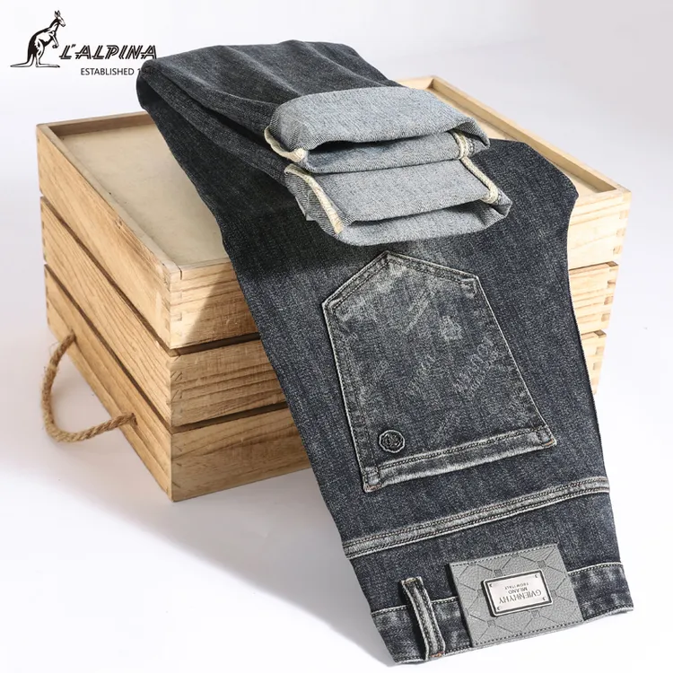 2025年秋冬季新款弹力加厚牛仔裤男士商务休闲百搭修身直筒长裤子