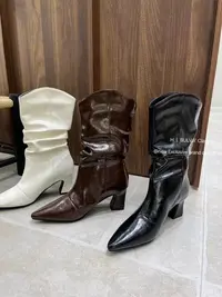 BULVJI褶皱带跟堆堆中筒靴 6091-3（福福）