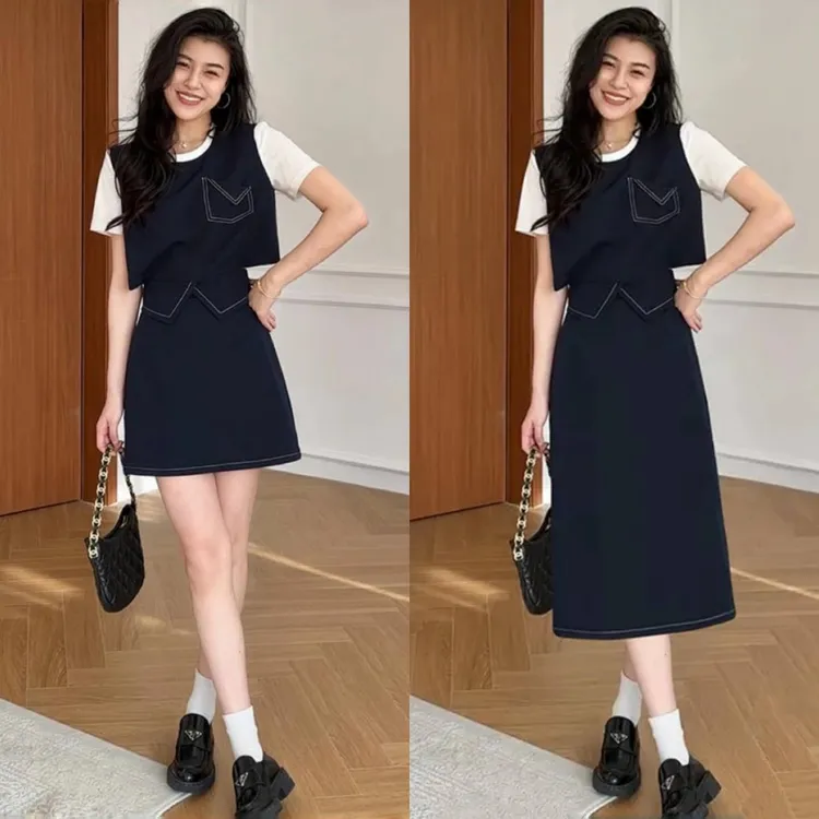 0321巨好看的夏装套装女新款时尚休闲减龄假两件T恤半身裙两件套