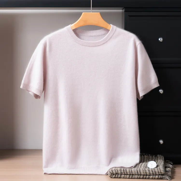 男款baby绒圆领短袖宽松百搭款羊绒衫