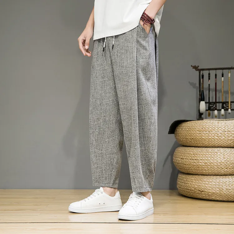2025早秋新款休闲裤男胖人灯笼裤宽松舒适松紧腰大码中青年直筒裤