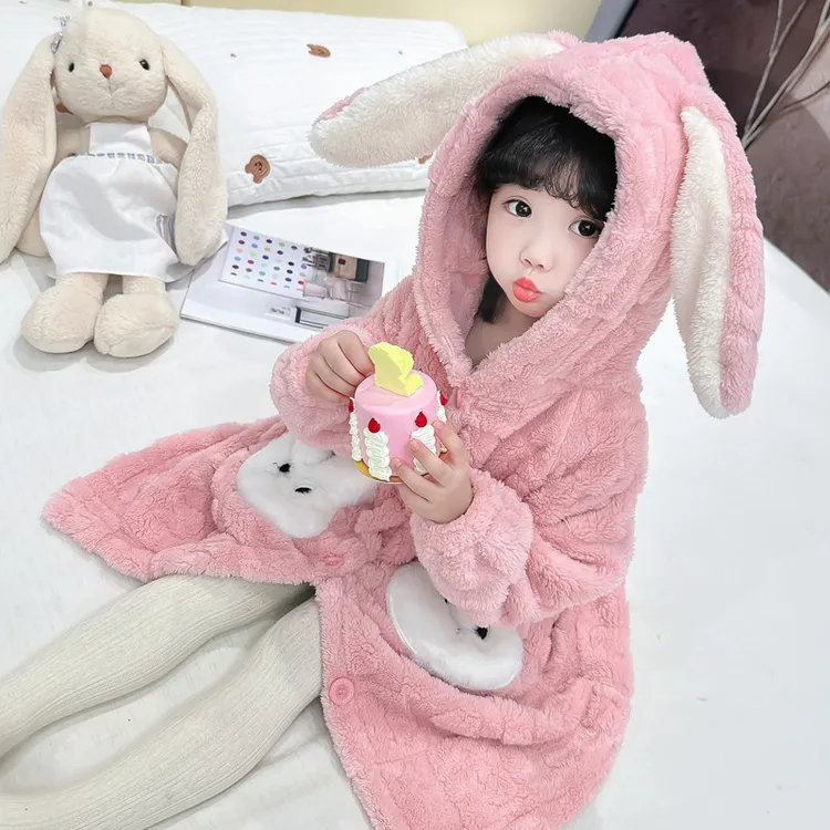 儿童睡袍女孩珊瑚绒秋冬季加厚保暖睡衣长款女童中小童家居服浴袍