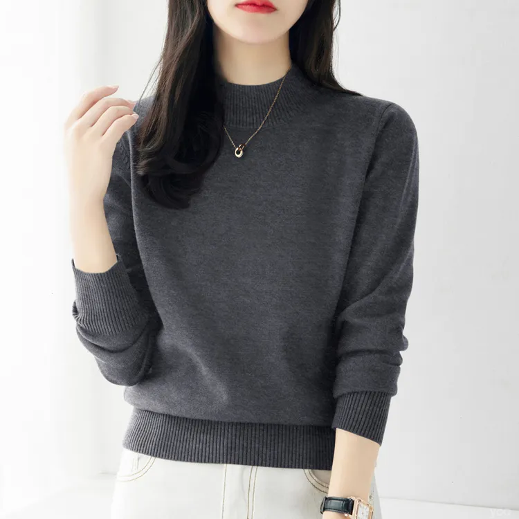 新款气质内搭修身显瘦羊毛打底上衣冬季长袖深灰色半高领毛衣