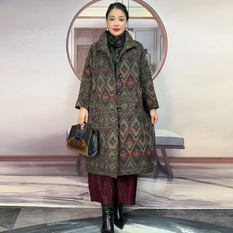 2025秋冬新款阔太太高端复古毛呢风衣外套气质减龄宽松加棉大衣女