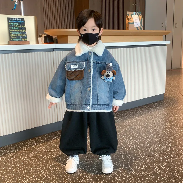 男童冬装2025新款洋气儿童酷帅牛仔棉袄夹克宝宝冬季加绒加厚外套
