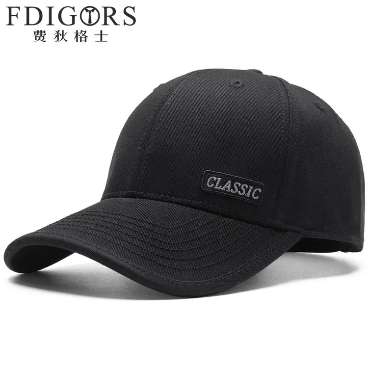 FDIGORS硬顶帽子男款春秋百搭黑色水洗棉刺绣鸭舌帽大头围棒球帽