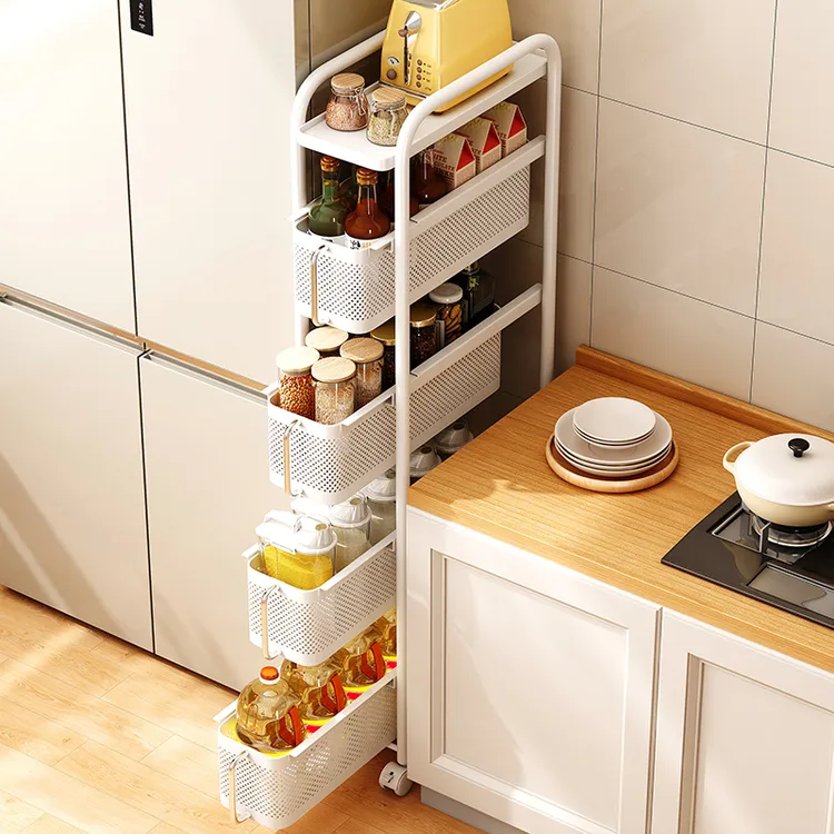 厨房夹缝置物架抽拉落地多层冰箱侧面抽拉柜窄缝隙收纳柜小推车