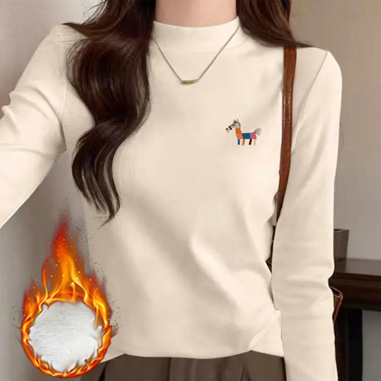 婳娇2025秋冬季加绒打底衫女内搭保暖长袖双面德绒T恤半高领上衣