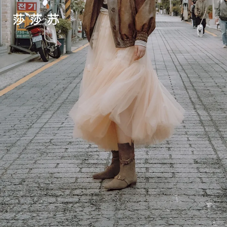 【自由牧歌】莎莎苏2025冬季休闲方头6寸套筒低跟西部靴ZA65703-42